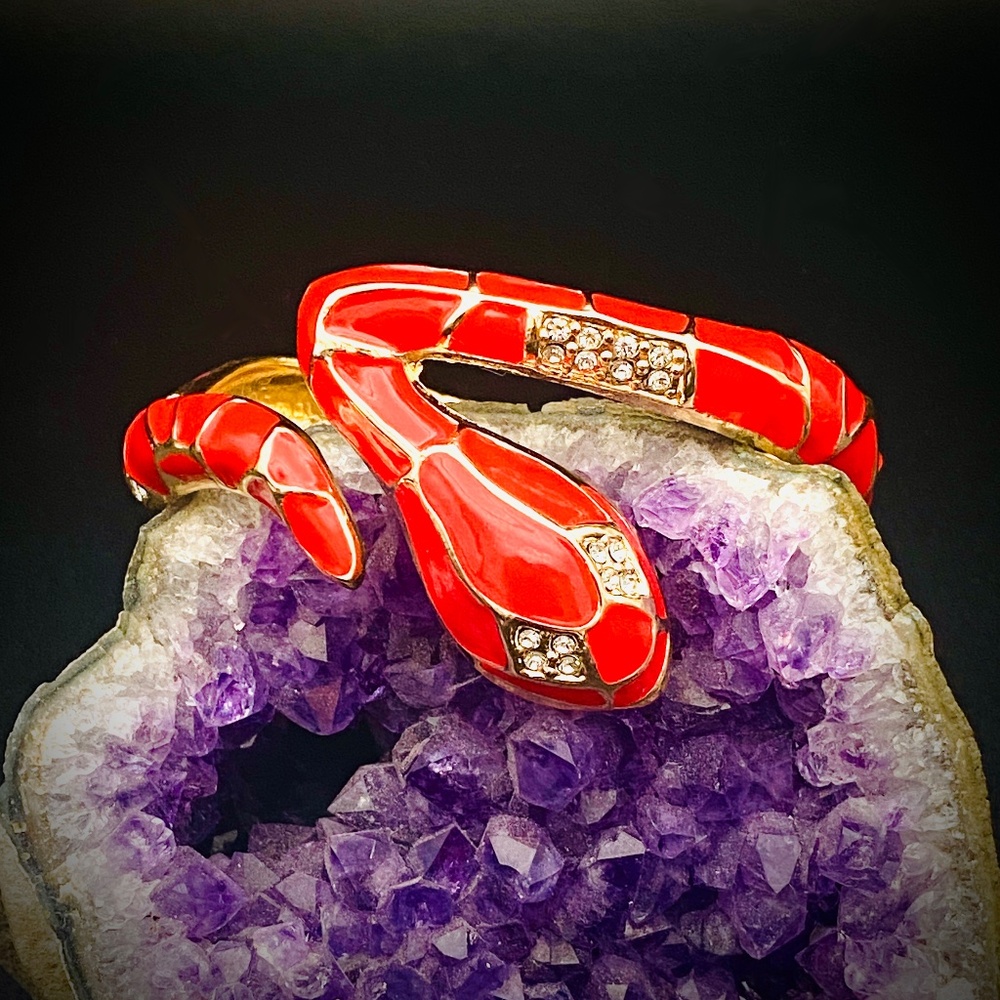 Gothic Red Snake Cuff Bracelet | One-of-a-Kind Unisex Crimson Serpent Bangle